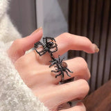 DAIIIBABYYY  -  Gothic Fashion Rings for Women Girls Crystal Black Spider Open Ring Hip Hop Punk Irregular Animal Finger Jewelry Halloween Gift