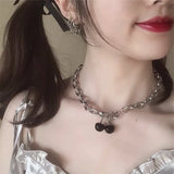 DAIIIBABYYY   -  Gothic Red Cherry Pendant Choker Necklace Earrings for Y2k Women Girls Summer Harajuku Geometric Necklace  for Dancing Party