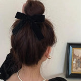 Daiiibabyyy Black Velvet Bow Scrunchies Headwear for Women Girls Korea Sweet Retro Classic Ponytail Elastic Hair Band Hair Accessories