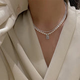 Daiiibabyyy Luxury Pearl Rhinestone Necklace Choker Necklace Penadnt Chain Bling Necklace Valentine Day Bridesmaid Gift Wedding Jewelry