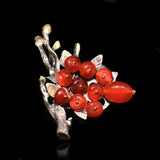 Daiiibabyyy Exquisite Flower Leaves Pin Brooches Red Color Imitation Pearl Flower Brooches for Women Garment Party Wedding Gift Accessories