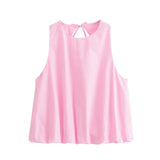 DAIIIBABYYY  -  Women's Pink Elegant Balloon Crew Neck Sleeveless Top Female Fashion Versatile Bow Decorated High Street Casual Short Top