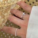 DAIIIBABYYY  -  New Korean Cross Star Open Rings for Women Punk Shiny Zircon Star Tassel Adjustable Couple Finger Ring Y2k Jewelry Gift