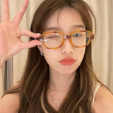 Daiiibabyyy Korean Fashion Square Oval Frame Anti Blue Light Glasses Retro Leopard Red Thick Frame Plain Eyes Female Eye Protection Eyewear