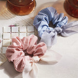 DAIIIBABYYY  -  Korean New Sweet Cute Colorful Check Fabric Elastic Scrunchie High-grade Handmade Bow Hair Accessories Horsetail Hair Rope