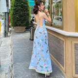 Daiiibabyyy High Quality Women Clothing 2024 Summer New Product Fashion Print Sexy Backless Lace Suspender Dress Wholesale Vestidos Elegant