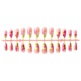 DAIIIBABYYY  -  24pcs Summer Flowers Pattern False Nails Green French Almond Fake Nail Patch Full Cover Wearable Press on Nails for Women Lady