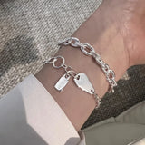 Daiiibabyyy 925 Sterling Silver Love Herat Texture Lock Bracelet For Women Asymmetry Punk Versatile Jewelry Gift Dropshipping