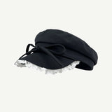 DAIIIBABYY  -  Korean Version Ins Bow Lace Edge Berets Caps for Women Spring and Summer New Versatile Show Face Small Literary Octagonal Hat