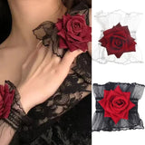 DAIIIBABYYY   -  Retro Lolita Hand Sleeve Wrist Cuffs Ruffled Floral Black Lace Elastic Bracelet Elegant Women Wrist Decorate Cosplay Gloves