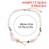 DAIIIBABYYY  -  New Korean Fashion Geometric Heart Irregular Stone Pendant Necklace Women Simulated Pearls Beaded Chain Choker Flowers Jewelry