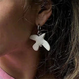 DAIIIBABYYY  -  New Metal Geometric Round Ear Hoop White Peace Dove Earrings For Women European American Style Personality Jewelry Gift