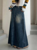 Daiiibabyyy Vintage Jeans Skirt Women Summer Blue Long Skirts Female Korean Fashion Washed Denim Skirt Ladies Elegant Casual Loose Faldas