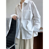 Daiiibabyyy   -  Spring Pocket Casual Solid Shirts Turn Down Collar Single Breasted Long Sleeve Loose Oversize Basic Blouse Tops