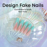 DAIIIBABYYY  -  24pcs 3D Water Drop Fake Nail Patches Green French Press on Nail Full Cover Wearable Summer Extra Long Ballet False Nail Patches