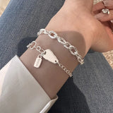 Daiiibabyyy 925 Sterling Silver Love Herat Texture Lock Bracelet For Women Asymmetry Punk Versatile Jewelry Gift Dropshipping