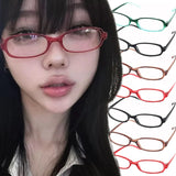 DAIIIBABYYY  -  2024 Girls Y2K Red Green Frame Glass Retro Oval Glasses Eyewear Decorative Computer Anti-blue Eyeglasses with Seaside Driving