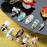 DAIIIBABYYY  -  10pcs Handmade Christmas Press on Nails New Year Ins Hand-paint Xmas Tree False Nails Sweet 3D Bow Deer Almond Fake Nail Tips