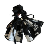 Daiiibabyyy -  Retro Printed Bow Ink Skirt Hair Band Hair Rope Women's High-Grade Gentle Elegant Hair Rope New Headwear