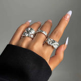 DAIIIBABYYY  -  3Pcs/Set Fashion Metal Liquid Irregular Open Ring for Women Minimalist  Gold Color Wide Texture Adjustable Finger Rings Jewelry