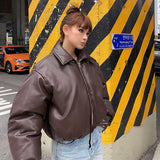 DAIIIBABYYY  -  Casual Pu Leather Jackets Women Loose Zipper Lapel Long Sleeves Coats Female 2024 Autumn Winter Parkas Streetwears Lady