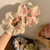 DAIIIBABYYY  -  New Fabric Floral Large Scrunchies Cute Pink Blue Elastic Hair Band Elegant Sweet Girls Hair Rope Sunny Ponytail Holder Headband