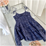 DAIIIBABYYY  -  Summer Blue Dress Women Straps Lattice Sleeveless Slip Dress Fashion Y2K Style A-line Skirt 2023 Female Temperament Party Dress