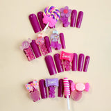 DAIIIBABYYY  -  Lovely Lollipop Bear DIY False Nail Tips y2k Style Fake Nail Long Coffin Ballet Purple Artificial Nails for Girls Women 24pcs