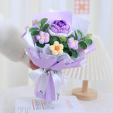 Daiiibabyyy Sunflower Rose Crochet Flower Bouquet Finish Knitted Flowers Artificial Hand Woven Flowers Graduation New Year Gift 꽃다발