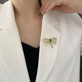 Daiiibabyyy Green Rhinestone Dragonfly Brooch For Women Elegant Crystal Corsage Pin Ladies Gifts Party Dress Accessories Fashion Jewelry