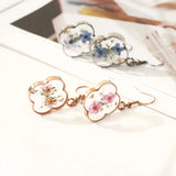 Daiiibabyyy Natural Pressed Flower Drop Earring Unique Epoxy Resin Pink Flower Pressed Earrings Elegant Women Statement Jewelry Accessories