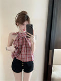 DAIIIBABYYY  -  Sweet Hot Girl Pure Sexy Retro Plaid Off Shoulder Tank for Women's Summer A-line Sleeveless Shirt Top Fashion Female Clothes