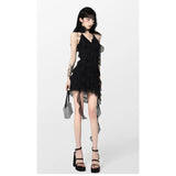 DAIIIBABYYY  -  Summer Women's Suspender Dress Sleeveless Holiday Romantic Sexy Style Korean Fashion Irregular Black Chiffon Short Skirt Dress