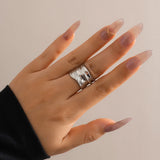 Daiiibabyyy Vintage Smooth Pleated Open Wide Ring for Women Men Metal Style Irregular Stacked Texture Finger Y2K Accessories Fashion Jewelry