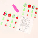 DAIIIBABYYY  -  24pcs Summer Watermelon Pattern Fake Toenails Full Cover Press on Toenail Patch Green Red Sqaure Fake Toenail Tips Wearable