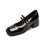 DAIIIBABYYY  -  Large Size 34-43 Mary Jane Shoes Women Block Heel Patent Leather Black Shoes