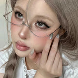 DAIIIBABYYY   -  Harajuku Half Frames Glasses Frame Unisex Vintage Oval No Lens Optical Spectacles Comic Cosplay Photography Metal Party Eyewear