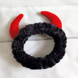 Daiiibabyyy Cute Red Horns Elastic Hairbands for Women Wash Face Sport Soft Plush Rabbit Ears Headband Women Gift Hair Accessories