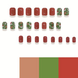 DAIIIBABYYY  -  24pcs Short Square Fake Nails Christmas Red and Green Santa Claus False Nails Christmas Winter Wearable Press on Nails for Girls