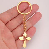 DAIIIBABYYY  -  David Star Keychain Stainless Steel Cross Jesus Pendant Female Keychain Men's Retro Jewish Talisman Jewelry Gift