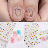 Daiiibabyyy Kawaii Dinosaur Nail Art Sticker Self-adhesive Dinosaur Graffiti Decal Cartoon Simple Strokes Sliders Manicure Decoration Parts