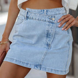 Daiiibabyyy Women Asymmetrical A-Line Denim Mini Skirt Summer Streetwear Sexy High Waist Fashion With Pockets Blue Short Jeans Skirts