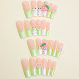 DAIIIBABYYY  -  24pcs Cute Green Frog Design False Nails Long Ballet Coffin 3D Fake nail patches for Girls Women Wearable Full Cover Fake nails