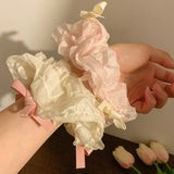 DAIIIBABYYY  -  Summer Fairy Ballet Style Bow Ribbon Scrunchies Cream Pink Hair Tie Ropes Beautiful Large Hair Bands Elegant Ponytail Holder Gum