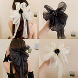 Daiiibabyyy  Seersucker Dot Diamond Hairpin Women Fairy Style Starry Long Streamer Bowknot Duckbill Hair Clips Girls Hair Accessories