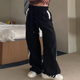 DAIIIBABYYY  -  American Contrasting Vintage Drawstring Sweatpants Fashion Straps Straight Wide Leg Pants Baggy Mopping Trouser Ladies Summer