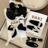 Daiiibabyyy YHJ Winter Ballet Vintage Bow Lace Side Hair Clips Set Velvet Premium Feeling Hairband Simplicity BB Clips Hair Accessories Girl