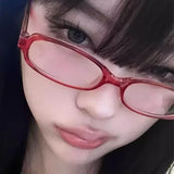 DAIIIBABYYY  -  Y2K Women Retro Oval Square Glasses Red Green Frame Glass Eyewear Decorative Computer Anti-blue Eyeglasses with Seaside Driving