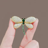 Daiiibabyyy Green Rhinestone Dragonfly Brooch For Women Elegant Crystal Corsage Pin Ladies Gifts Party Dress Accessories Fashion Jewelry