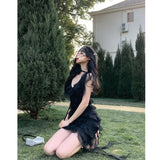 DAIIIBABYYY  -  Summer Women's Suspender Dress Sleeveless Holiday Romantic Sexy Style Korean Fashion Irregular Black Chiffon Short Skirt Dress